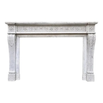 Classic White Marble Fireplace with Ornamental Floral