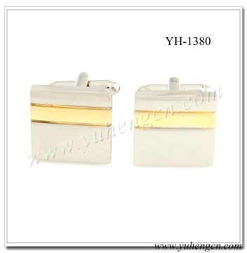 YH-1380 Classic Mens 2 Tone Plating Plain Metal Square Cufflinks