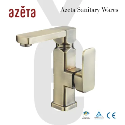 Brand Bathroom Square Design Basin Yellow Brushed Taps