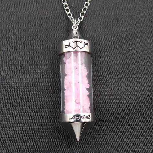 Stone Chip Wish Bottle Pendant with Necklace for Unisex 7 Chakra Stone Chain Pyramid Point Pendulum Healing Dowsing Reiki