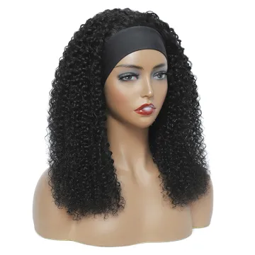 Headband Human Hair Wigs for Black Women, Peruvian Kinky Curly Hair Headband Wig, Curly Women Ponytail Headband Wigs Human Hair