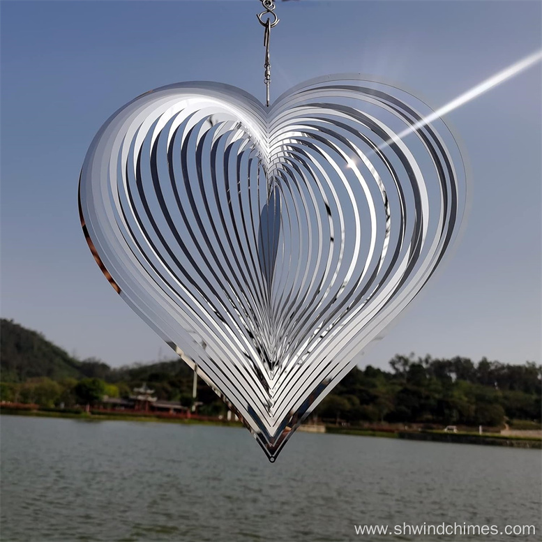 Silver Heart Wind Spinners for Outdoor Decor