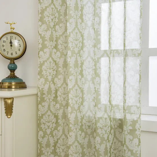 Modern European American Style Semi-Transparent Light Green Bay Window Curtains with Woven Pattern - Hot Selling for Living Room Decoration