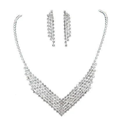 Wholesale Korean Rhinestone Bridal Necklace and Earring Set for Indian Brides