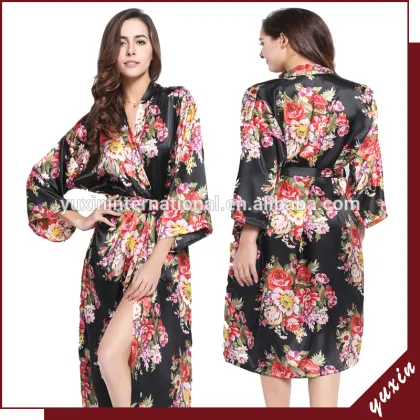 long silk nightgown robe Colorful Summer Bride Satin Robe Floral Robes FRS022