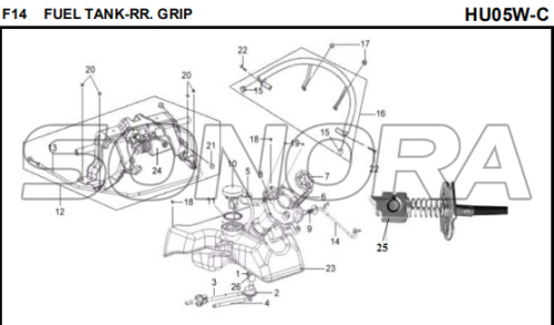 F14 BRÄNSLE TANK-RR. GRIP för HU05W-C MIO 50 Reservdel Toppkvalitet