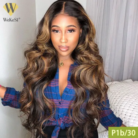 Highlight Brown Color Transparent Lace Front Human Hair Wig Brazilian Colored Human Hair Wigs For Black Women