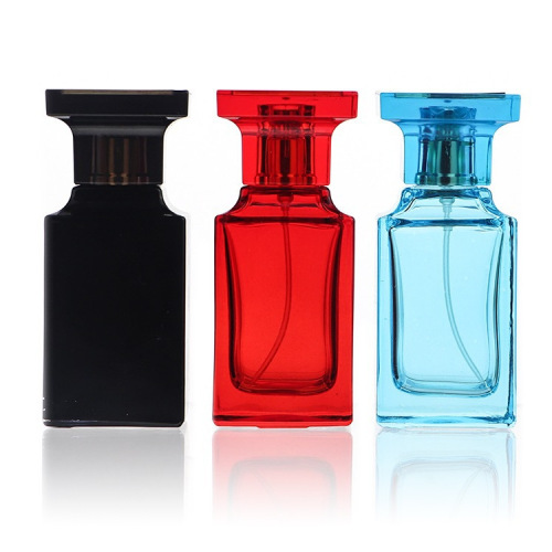 50ml refillable colorful square perfume sprayer glass bottle