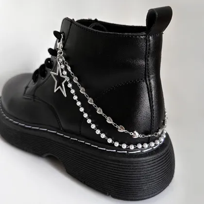 Hollow Star Love Pendant Pearl Double Layer Bling Rhinestone Shoe Chain Charms