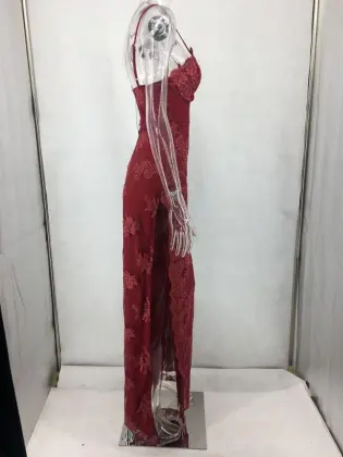 Long Sexy V-neck Lady Formal Evening Red Dress
