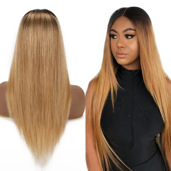 100% Mink Brazilian Human Hair Lace Wig 4x4/13x4 Ombre Color Full HD Swiss Lace Cuticle Aligned Virgin Hair Wig With Dark Roots