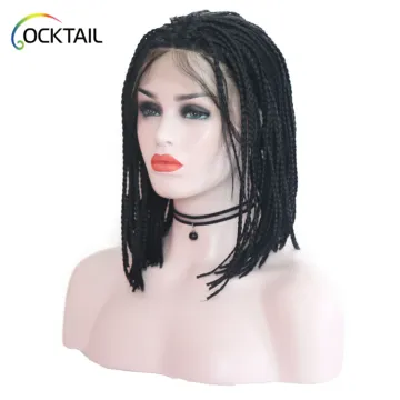 Different colors small micro box braid wig, short synthetic braided lace front wig for black women