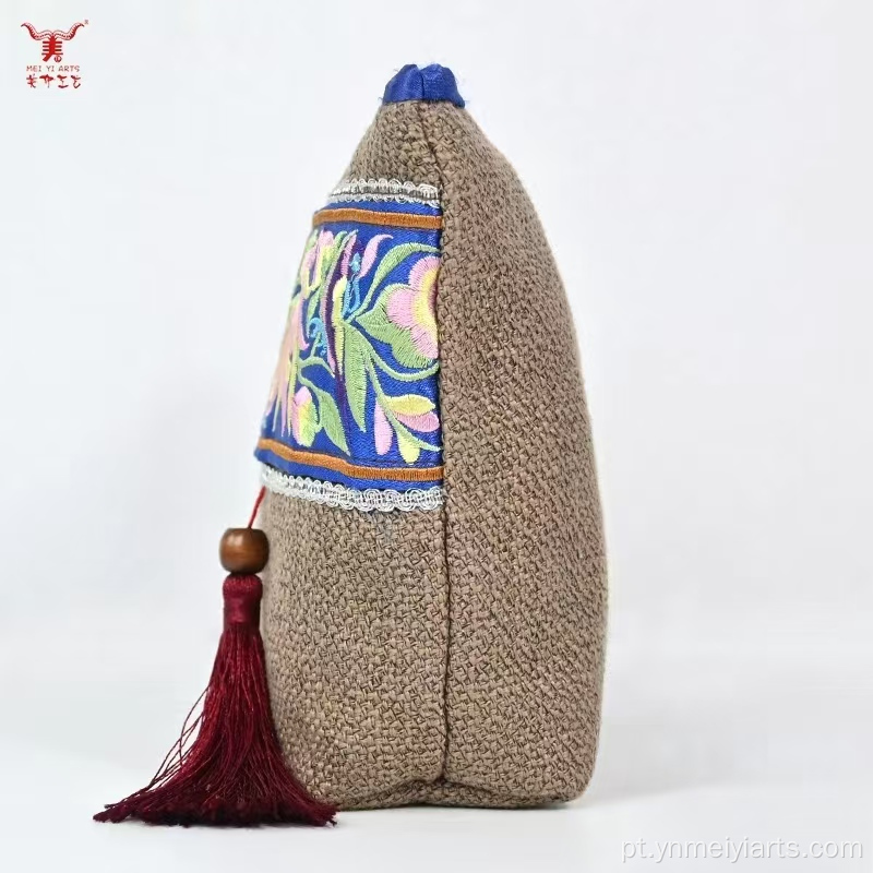 Bolsa cosmética bordada étnica com logotipo personalizado