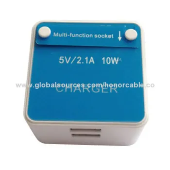 Two USB Port AC Charger Adapter with Foldable US Plugs, for iPhone and Samsung, Lightweight