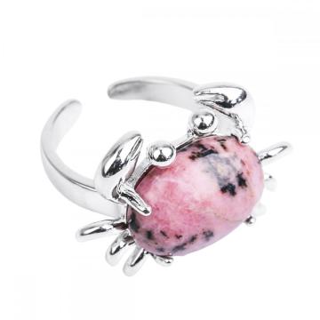 Gemstone Crab Adjustable Ring Natural Stone Quartz Charm Crab Rings for Women Men