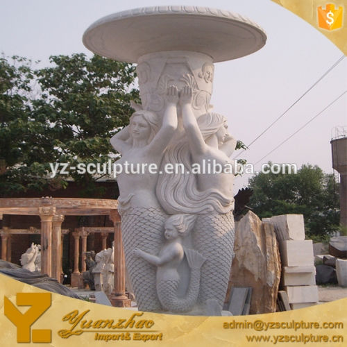large decorative mermaid with child garden natural stone water fountain