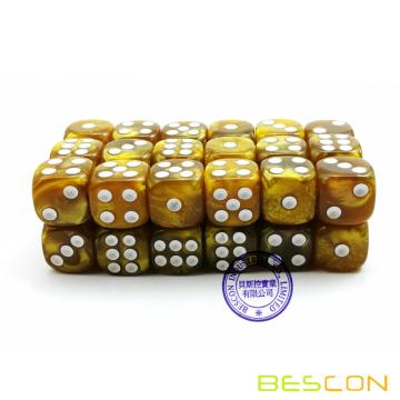 Bescon 12mm 6 Sided Dice 36 in Brick Box, 12mm Six Sided Die (36) Block of Dice, Marble Golden