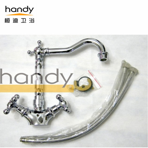 Kitchen Mixer Taps with Rotatable Outlet-pipe Antique Cross swivel Two-Handles Brass Kitchen Faucet Supplier