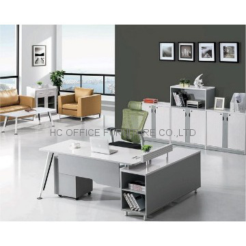 2014modern simple white director desk,L-shape,MDF with melamine board