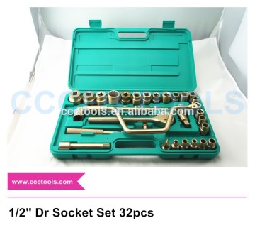 Non-sparking Aluminum Bronze 1/2" Dr Socket Set 32pcs spark free socket set