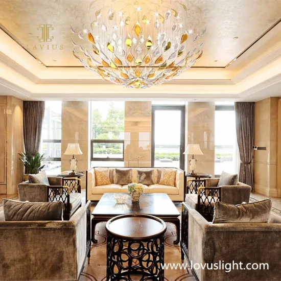 Golden water drop shape synthetic chandelier Villa living room chandelier Hotel conference hall chandelier Light luxury