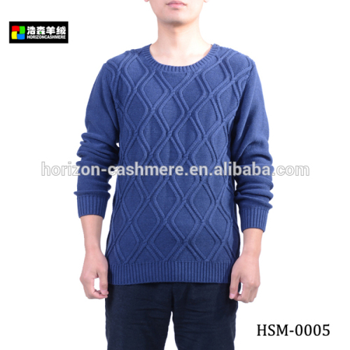 Fashion Hand Knitting Men Argyle Sweater, Men Delicate Blue Hand Knitted Sweater