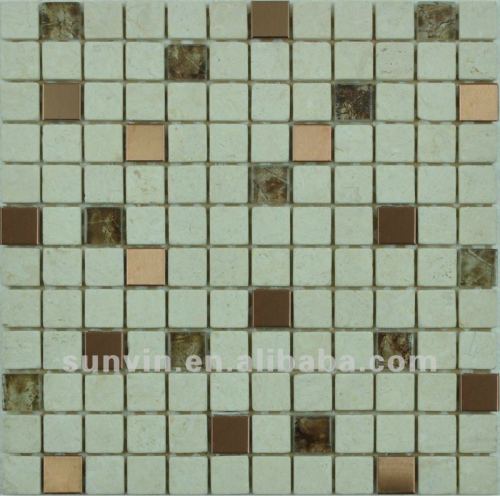 Matt finished marble stone mix stainless steel and glass mosaic tile MADE IN CHINA