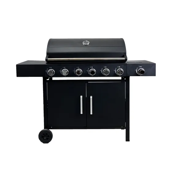 6+1 Factory Custom 6 Burner Natural Gas Trolley Square Metal German Barbecue Outdoor BBQ Grill