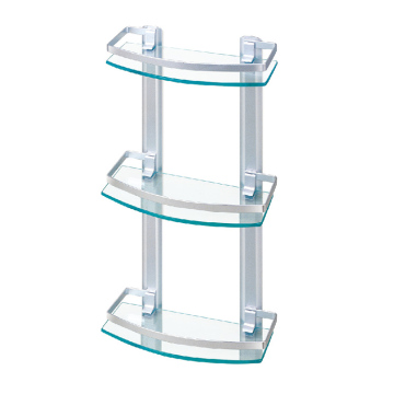 Double Layer Wall Mounted Bathroom Shower Rack with Aluminum Bracket and Glass Shelves