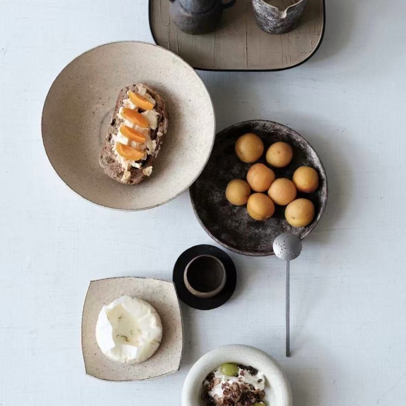 Natural Textured Asian Tableware Set with Teapot and Serving Cup