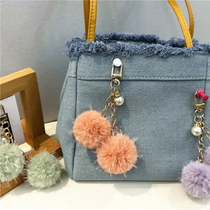 Multi Color Pearl Pom Pom Self Defense Keychain Accessories