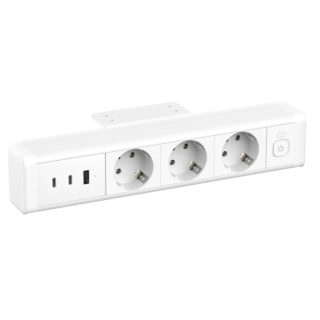 65W Aluminum Alloy Under Desk Power Strip with 3 Outlets