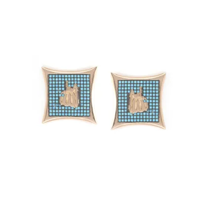 925 Sterling Silver,Rose Gold Planted,Square Earrings,Fashionable Turquoise Silver Earrings