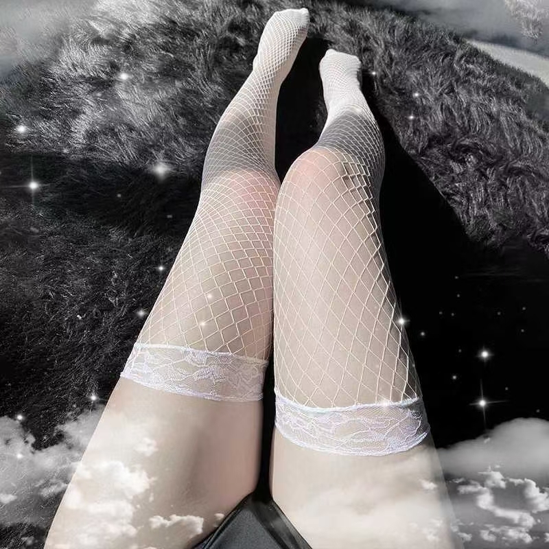 Erotic lingerie series white open crotch mesh stockings