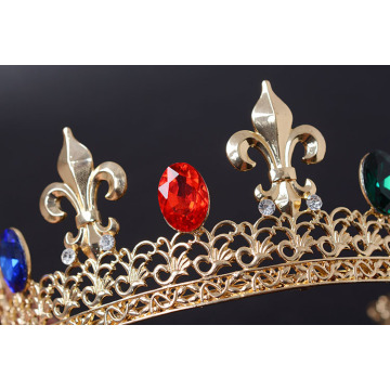 Chapado en oro Diamante colorido Rhinestone Baroque Crown