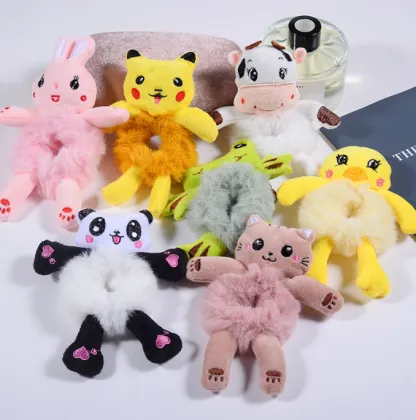 Unique Cartoon Plush Hair Accessories: Rabbit, Hair Circle, Pig Intestines, and More for Children