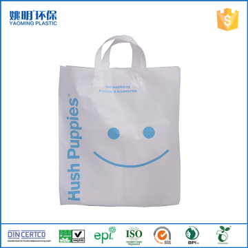White HDPE bag smile printing plastic bag with handle for shopping