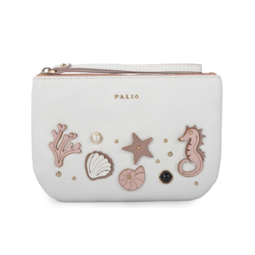 100% Genuine Leather Woman Cute Zipper Clutch Bag