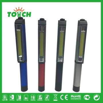 2017 high light COB torch manufacture 3*AAA strong magnet mini pen LED flashlight