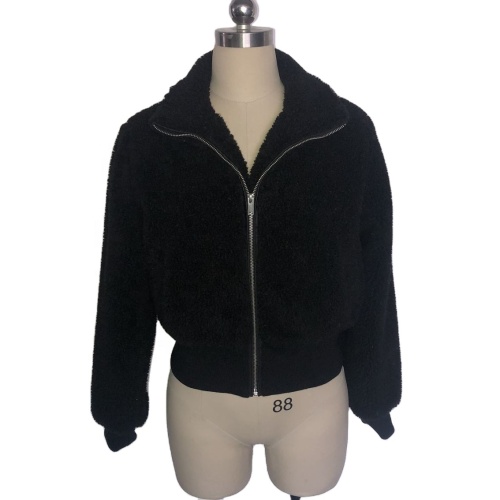 Women Long Sleeve Short Lamb Jacket With Zipper