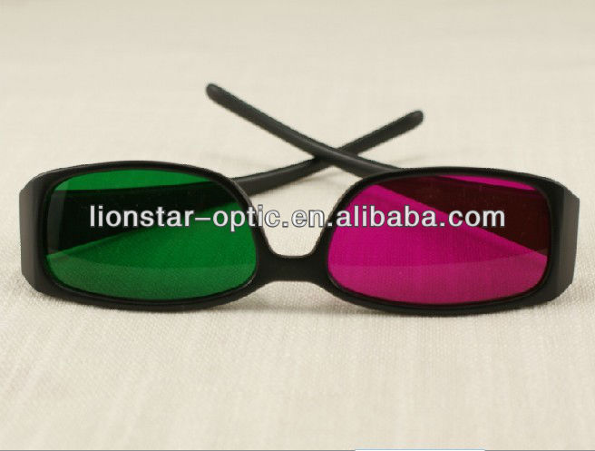 Plastic 3d glasses have green/magenta lenses for enjoy fun