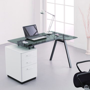 Escritorio de computadora Mesa de oficina de escritorio de vidrio con 3 cajones