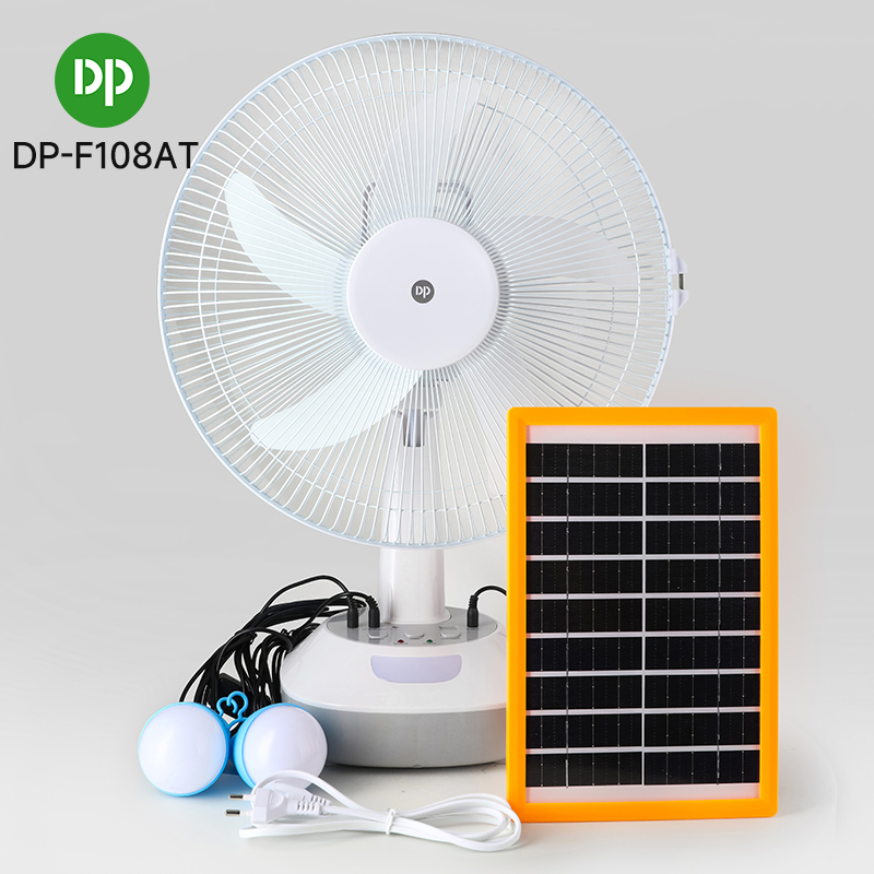 Rechargeable 14 inch Electric Oscillating Solar Fan with Light and Bulbs-1