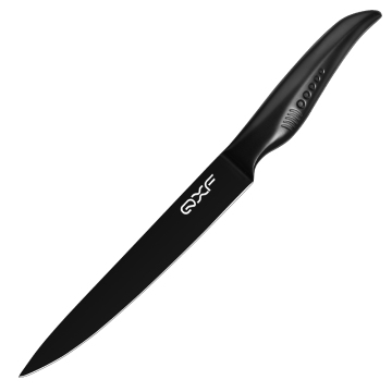 QXF Black Shark Series 8 Inch Stainless Steel Carving Knife with Black Coating and Hollow Handle