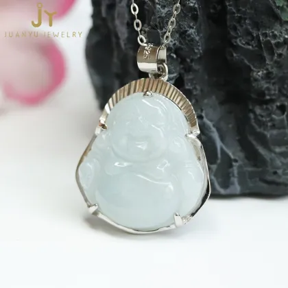 Wholesale Natural Burma Jade S925 Silver Pendant Buddha Necklaces Carved from Jadeite