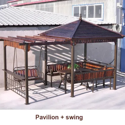 Steel Frame Carbonized Wood Roof Gazebo with Swing - Hard Top Wood Gazebo Manufacturer & Wooden Pergolas