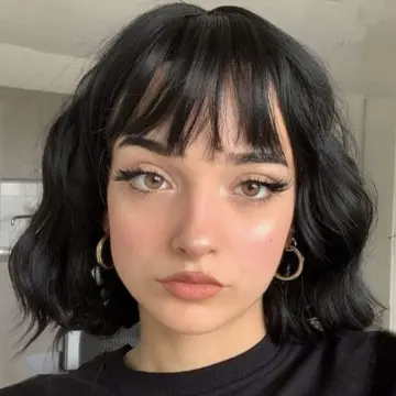 Hair Wavy Bob Wigs with Bangs for Women Black Color Short Wavy Bob Curly Synthetic Wig Natural Looking Heat Resistant Fiber Hair