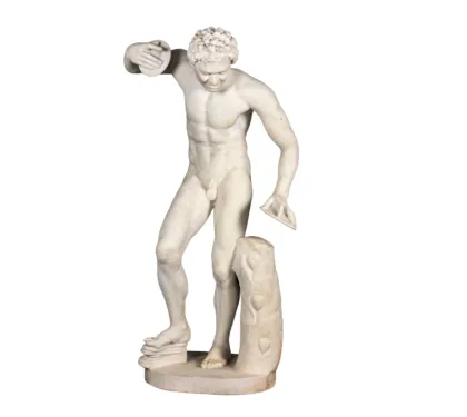 Hand-Carved White Marble Discus Thrower Statue