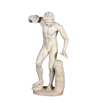 Hand-Carved White Marble Discus Thrower Statue