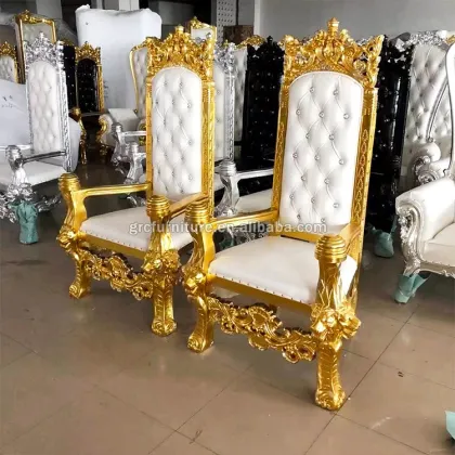 Elegant White Throne Chairs and King Golden Throne Chair for Large Weddings